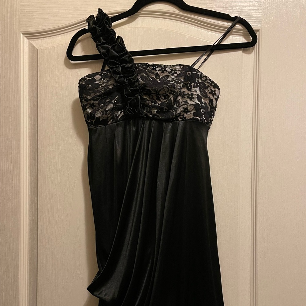 Black Asymmetrical Mini Silk Dress